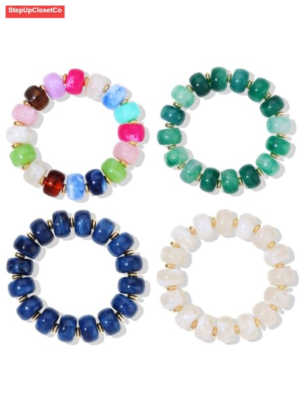 Chunky Beaded Bracelets Set of 4 Acrylic Stretch Bracelets